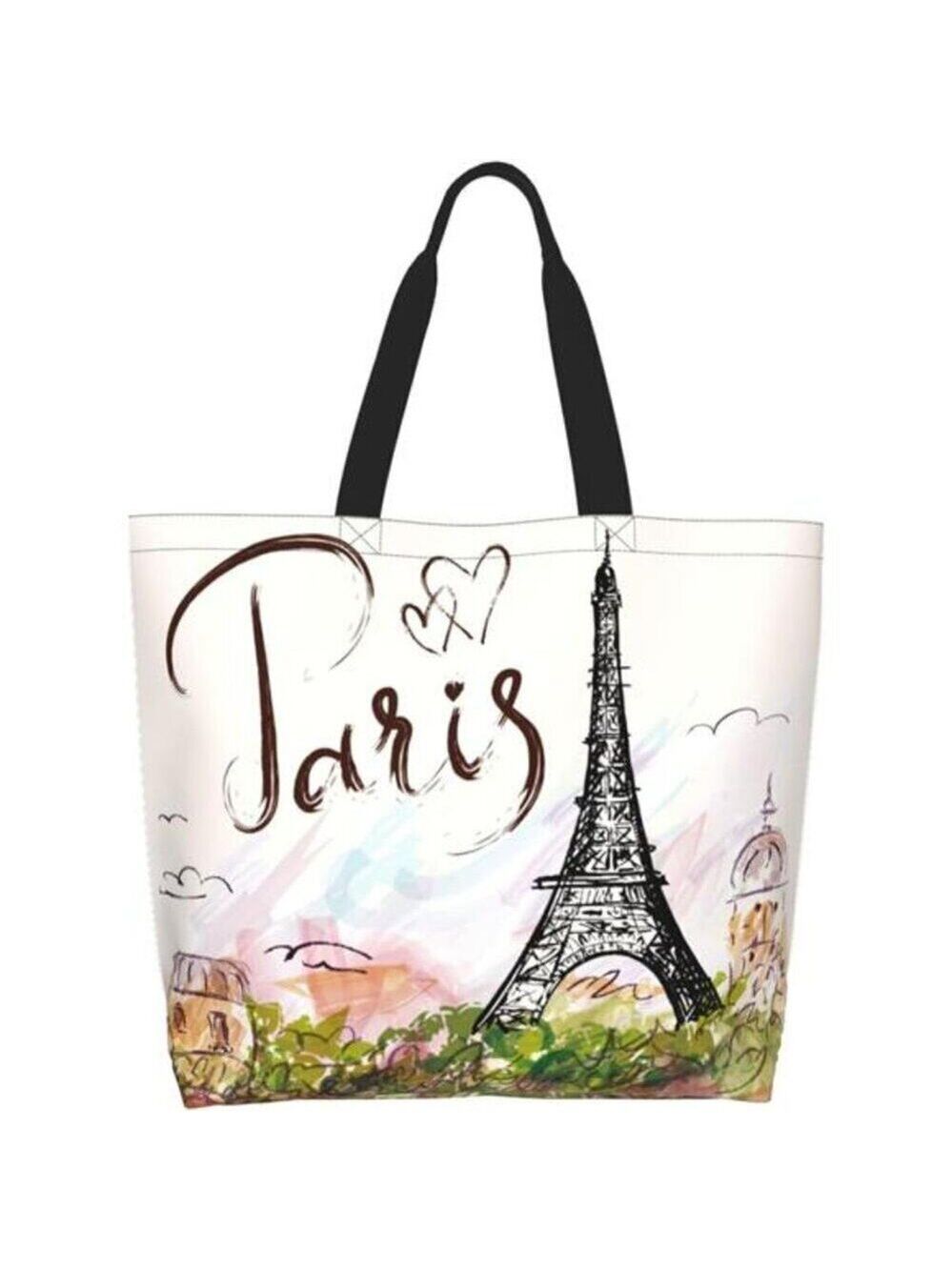 Colorful Paris print Tote Bag For Women, Large Shoulder Foldable Reusable